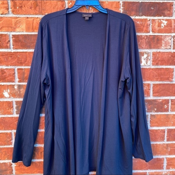 J.Jill Womens Large Tall Blue Cardigan Split Black Minimalist Lagen Look Capsule - Picture 2 of 9